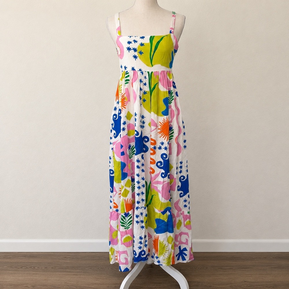 Paper Heart Maxi Dress Womens XS Multicolor Abstract Graphic NWT Summer Boho